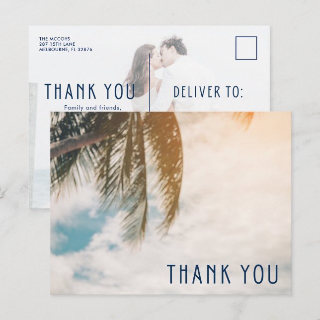 Tropical Beach Destination Wedding Thank You Postcard (Front/Back)
