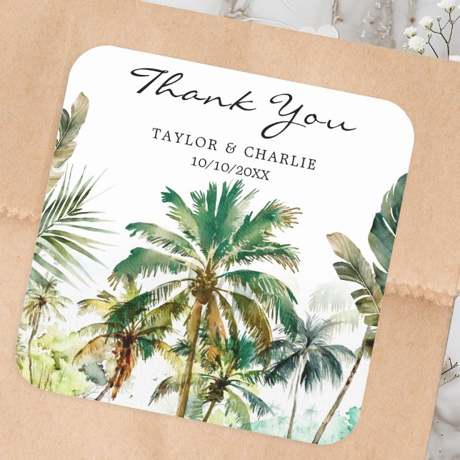 Tropical Beach Destination Wedding Thank You Square Sticker (Creator Uploaded)