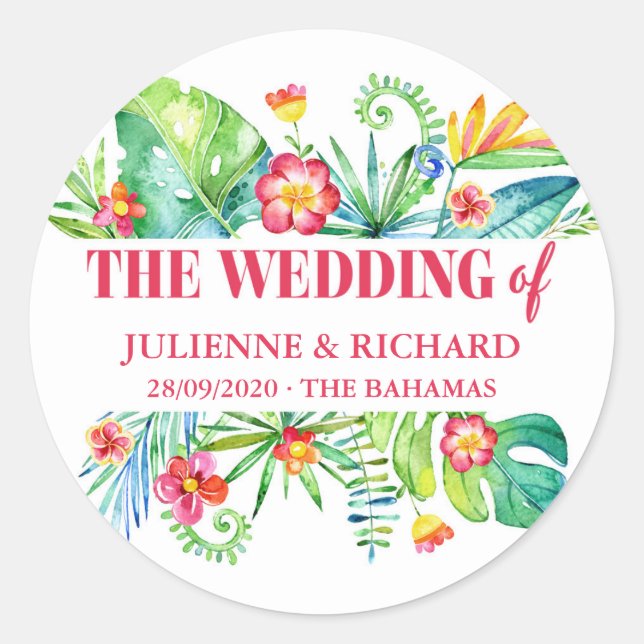 Tropical Beach Destination Wedding Welcome Classic Round Sticker (Front)