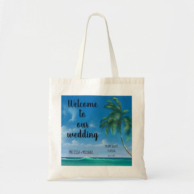 Tropical Beach Destination Wedding Welcome Tote Bag (Front)
