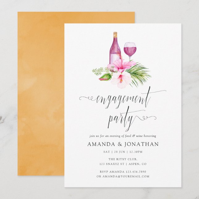 Tropical Beach Engagement Party Wine Tasting Invitation (Front/Back)
