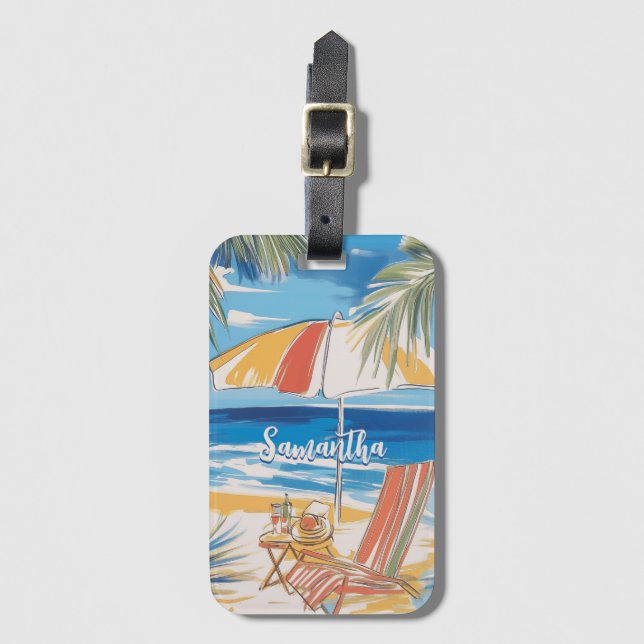 Tropical Beach Escape - Personalised Summer Luggage Tag (Front Vertical)