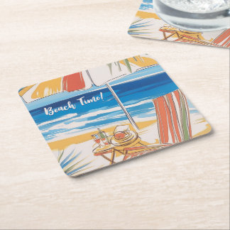 Tropical Beach Escape - Personalised Summer Square Paper Coaster