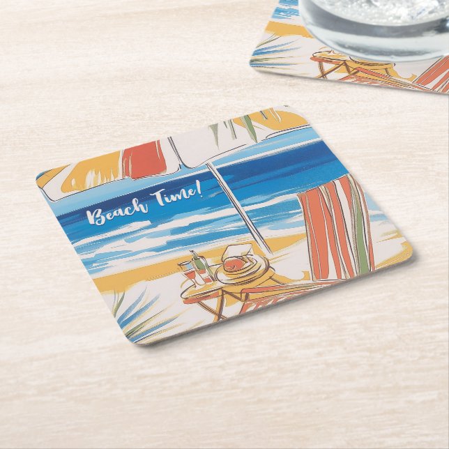 Tropical Beach Escape - Personalised Summer  Square Paper Coaster (Angled)