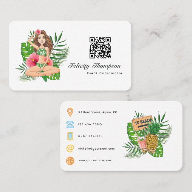Tropical Beach Event Coordinator QR Code Business Card (Front/Back)