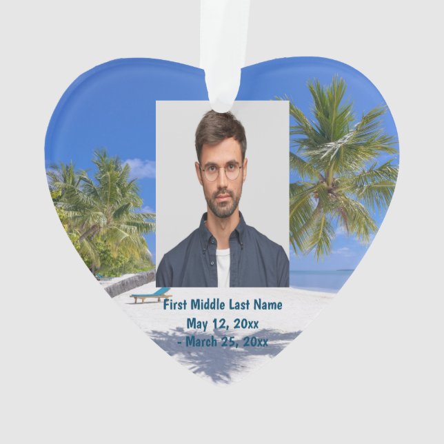 Tropical Beach Exotic Holiday Dated Photo Custom Ornament (Back)