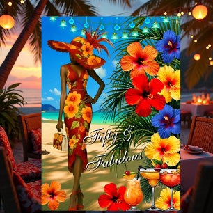 Tropical Beach Fabulous 50 birthday Hibiscus Invitation