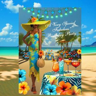 Tropical Beach Fabulous birthday Hibiscus Cocktail Invitation