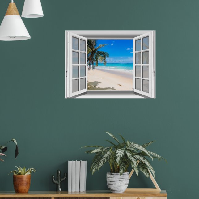 Tropical Beach Fake Window View 3D Poster (Living Room 1)