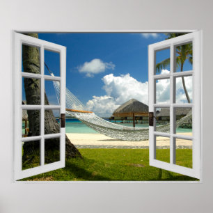 Tropical Beach Fake Window View Poster