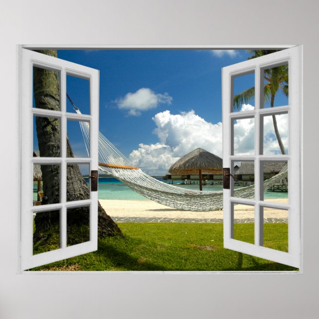 Tropical Beach Fake Window View Poster (Front)