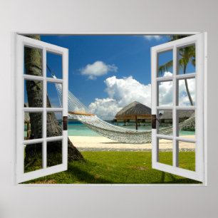 Tropical Beach Fake Window View Poster