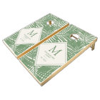 Tropical Beach Family Name Monogram Palm Pattern 