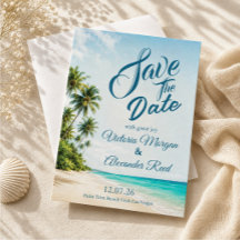 Tropical Beach Flat Save the Date Card