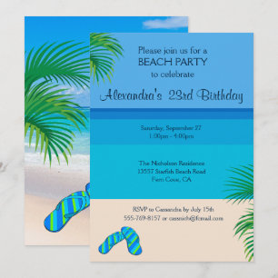 Tropical Beach & Flip Flops Birthday Party Invitation