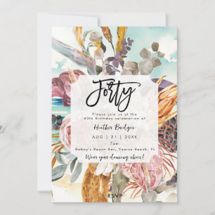 Tropical beach floral 40th birthday party invitation
