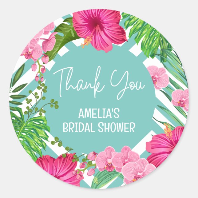 Tropical Beach Floral Bridal Shower favour sticker (Front)