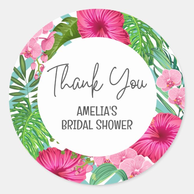 Tropical Beach Floral Bridal Shower favour sticker (Front)