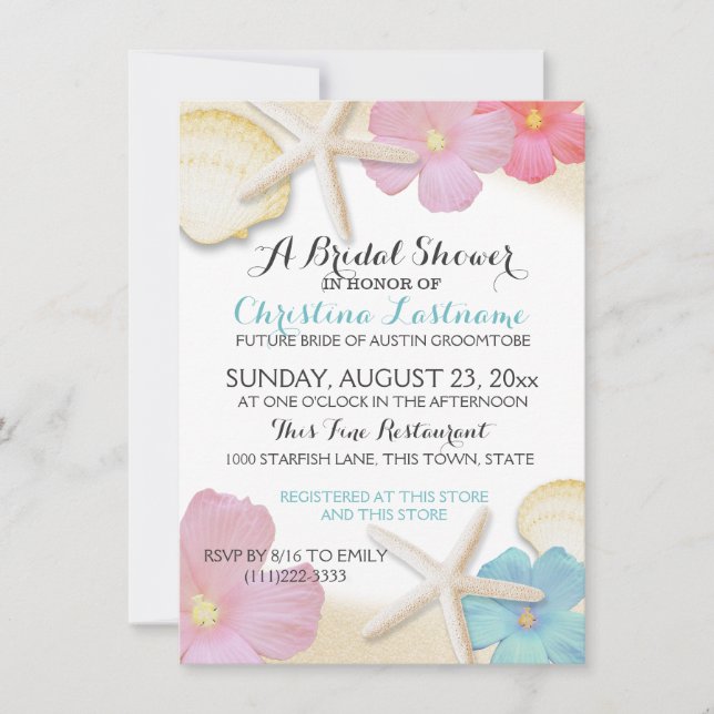 Tropical Beach Floral Bridal Shower Invitation (Front)
