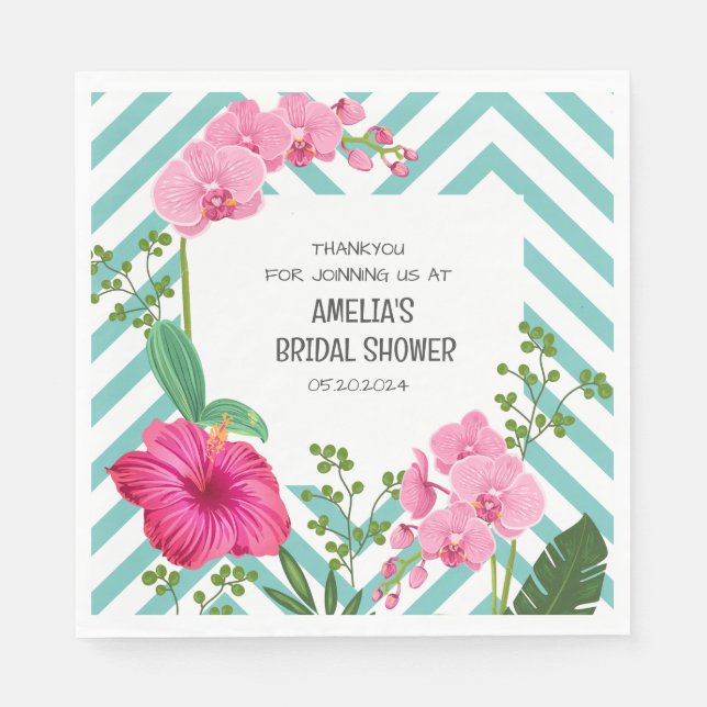 Tropical Beach Floral Bridal Shower  Napkin (Front)