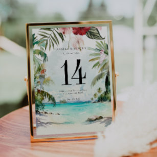 Tropical Beach Floral Palm   Table Number Card