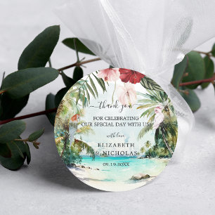 Tropical Beach Floral Palm Wedding Favour Classic Round Sticker