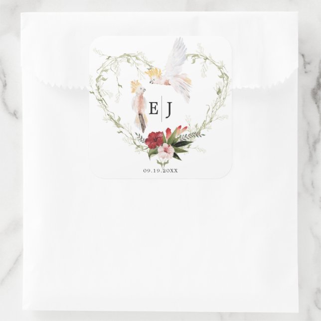 Tropical Beach Floral Palm Wedding Favour Square Sticker (Bag)