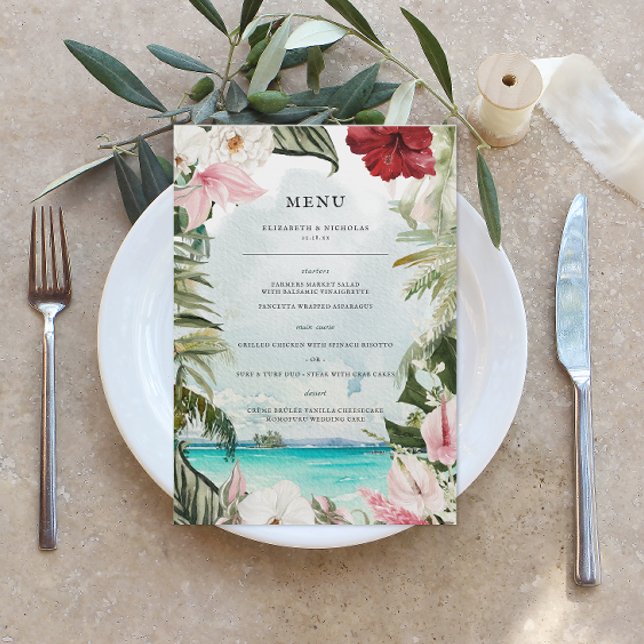 Tropical Beach Floral Palm | Wedding Menu (Creator Uploaded)