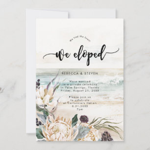 tropical beach floral protea we eloped invitation