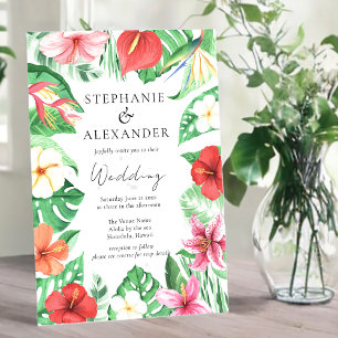 Tropical Beach Floral QR Code Wedding Invitation