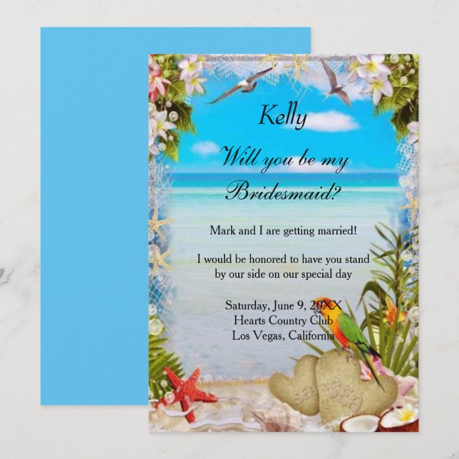 Tropical Beach Floral Wedding Bridesmaids Card (Front/Back)