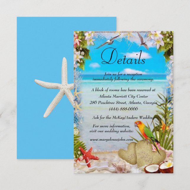 Tropical Beach Floral Wedding Details Enclosure Card (Front/Back)
