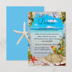 Tropical Beach Floral Wedding Details Enclosure Card