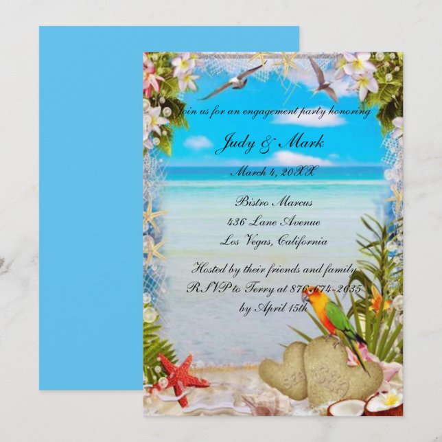 Tropical Beach Floral Wedding Engagement Party Invitation (Front/Back)