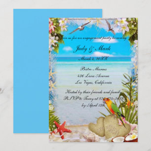 Tropical Beach Floral Wedding Engagement Party Invitation