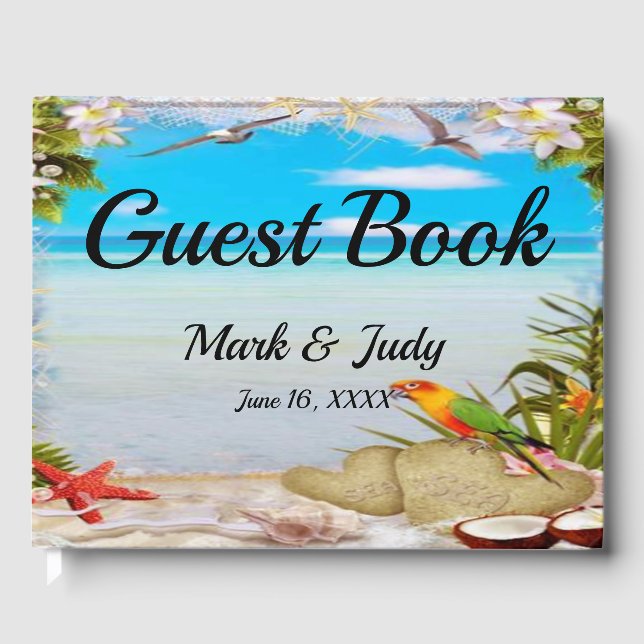 Tropical Beach Floral Wedding Guest Book (Front)