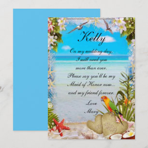 Tropical Beach Floral Wedding Maid Of Honour Invitation