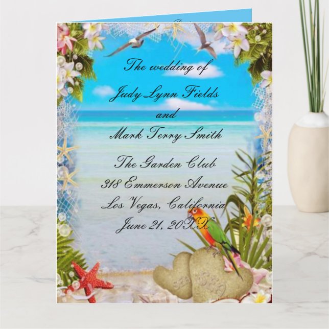 Tropical Beach Floral Wedding Program Card (Front)