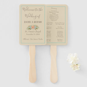Tropical Beach Floral Wedding Program Hand Fan