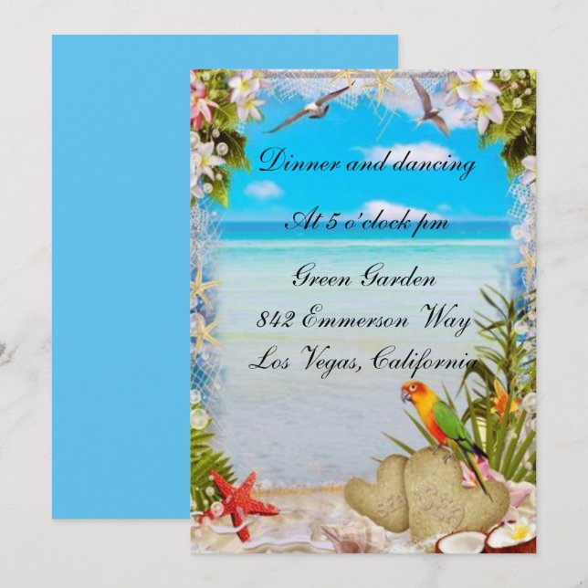 Tropical Beach Floral Wedding Reception Card (Front/Back)