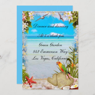 Tropical Beach Floral Wedding Reception Card