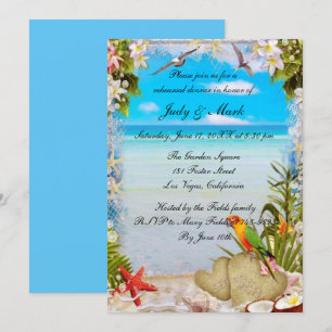 Tropical Beach Floral Wedding Rehearsal Dinner Invitation