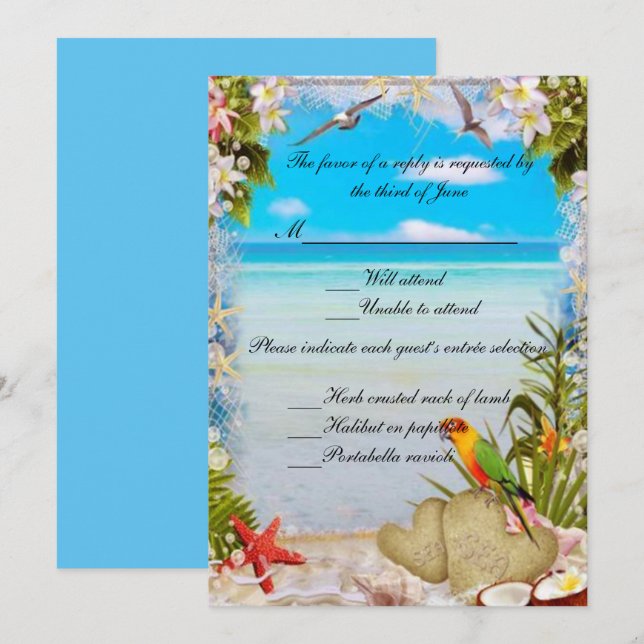 Tropical Beach Floral Wedding Response Card (Front/Back)