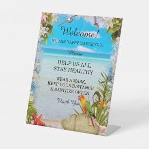 Tropical Beach Floral Wedding Safety Pedestal Sign
