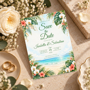 Tropical Beach Floral Wedding Save The Date
