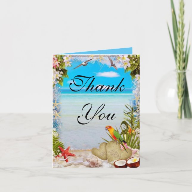 Tropical Beach Floral Wedding Thank You Card (Front)