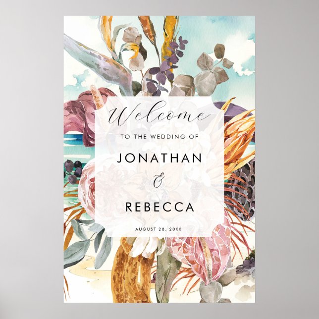 tropical beach florals wedding welcome sign poster (Front)