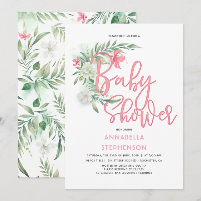 Tropical Beach Flowers Baby Shower Invitation (Front/Back)
