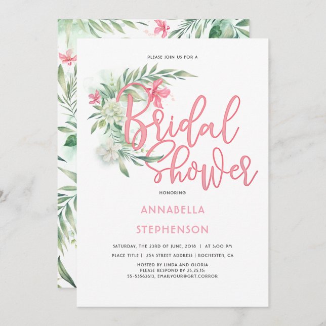 Tropical Beach Flowers Bridal Shower Invitation (Front/Back)