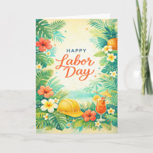 Tropical Beach Flowers Happy Labor Day Card